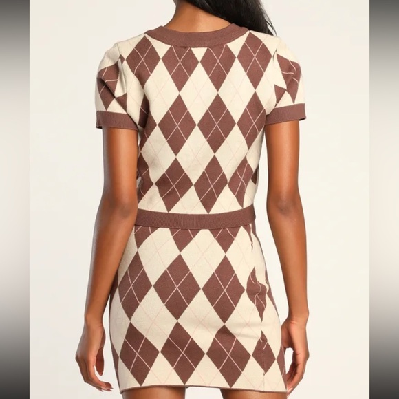 Got a Clue Brown and Pink Argyle Two Piece Sweater Dress size M - Picture 5 of 7